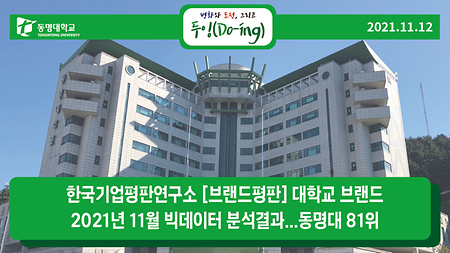 한국기업평판연구소 [브랜드평판] 대학교 브랜드 2021년 11월 빅데이터 분석결과... 동명대 81위